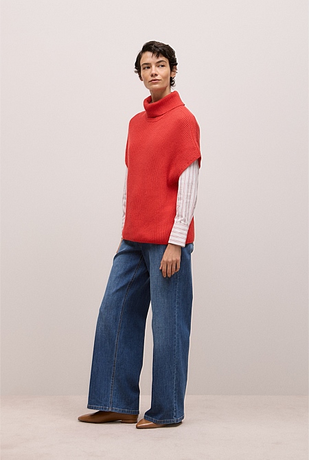 Cotton Cashmere Sleeveless High Neck Knit