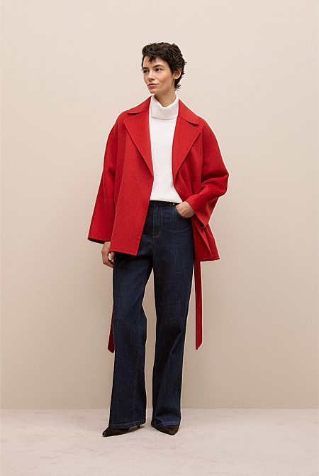 Double Faced Wool Short Wrap Coat