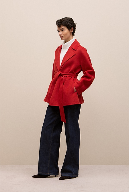 Double Faced Wool Short Wrap Coat