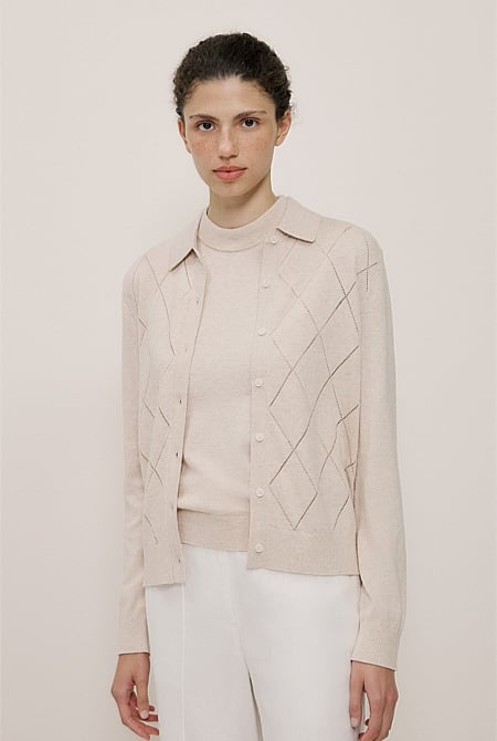 Cotton Cashmere Pointelle Cardigan Cotton Cashmere Pointelle Cardigan