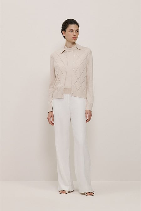 Cotton Cashmere Pointelle Cardigan