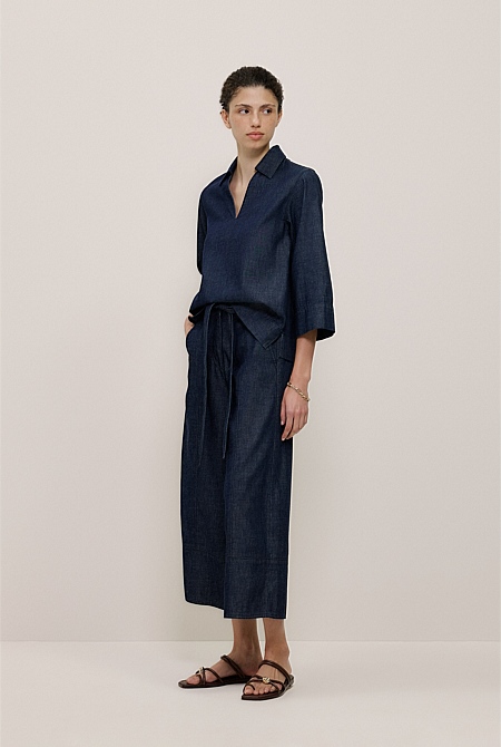 Soft Denim Collared Popover