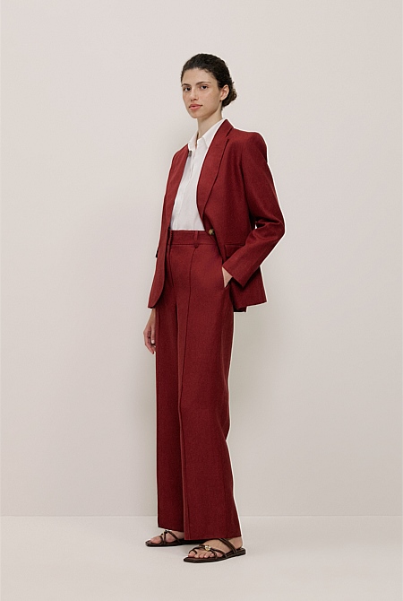 Linen Twill Pintucked Wide Leg Pant