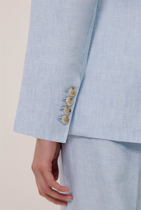 Yarn Dyed Linen Double Breasted Blazer