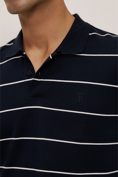 Pique Stripe Monogram Polo