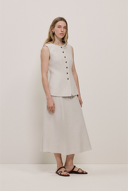 Yarn Dyed Linen Bias Slip Skirt