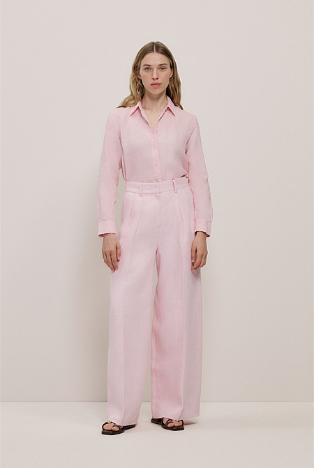 Linen Herringbone Pleat Front Pant
