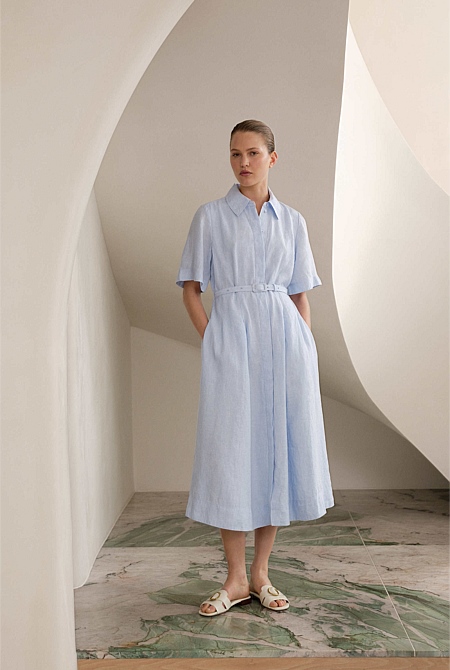 Linen Belted Short Sleeve Shirt Dress Linen Belted Short Sleeve Shirt Dress