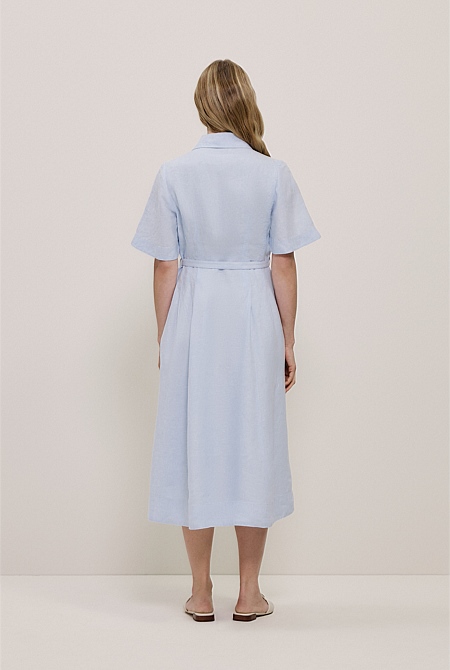 Linen Belted Short Sleeve Shirt Dress
