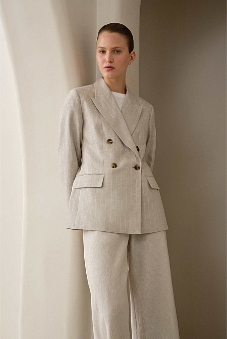 Linen Stripe Double Breasted Blazer Linen Stripe Double Breasted Blazer