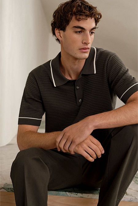 Textured Cotton Tipped Knit Polo Textured Cotton Tipped Knit Polo