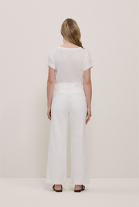 Australian Cotton Blend Denim High Rise Tailored Pant