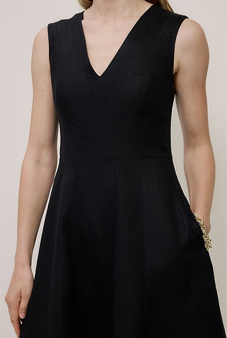 Linen Panel Detail Sleeveless Dress