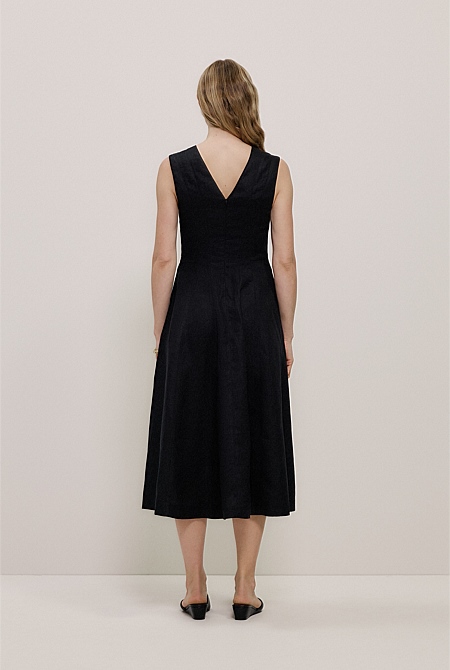Linen Panel Detail Sleeveless Dress