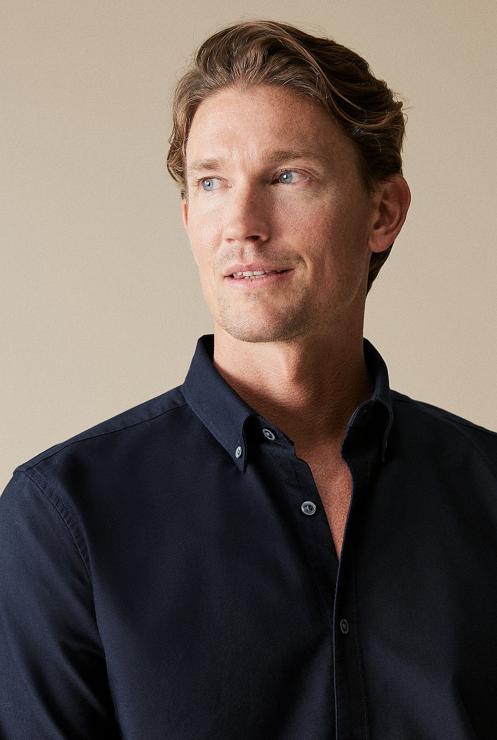 【YOURNUS】Boyd Oxford Over Shirt Navy Regular Fit Organically Grown Cotton Oxford Shirt - MEN