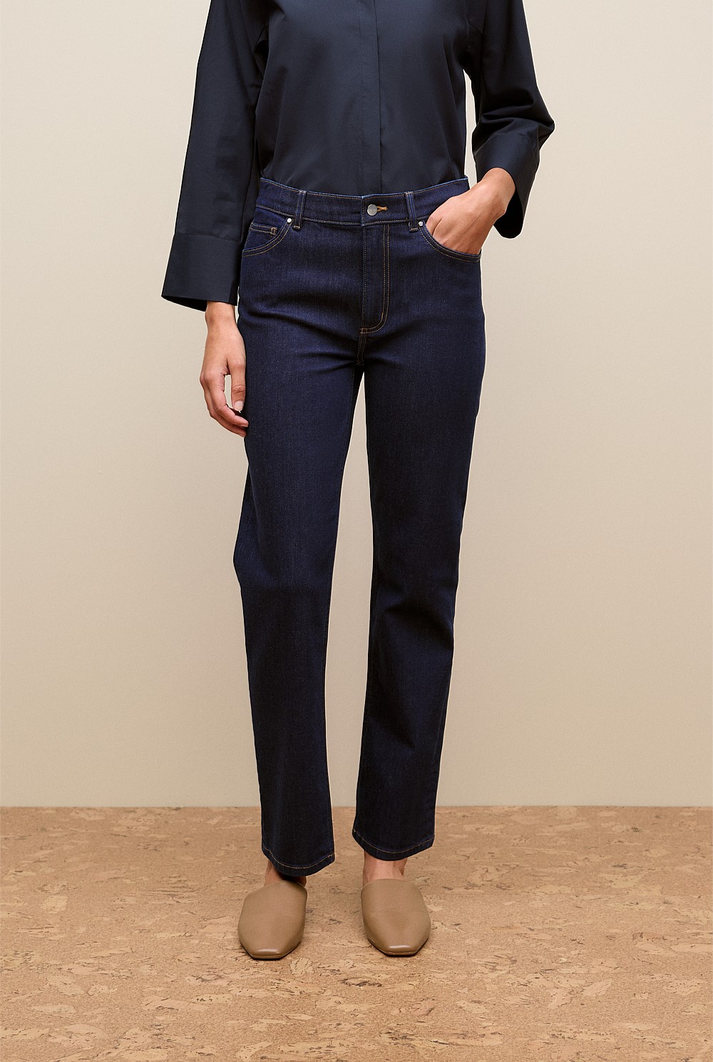 Dark Indigo Mid Rise Straight Leg Jean WOMEN Denim Jeans Trenery