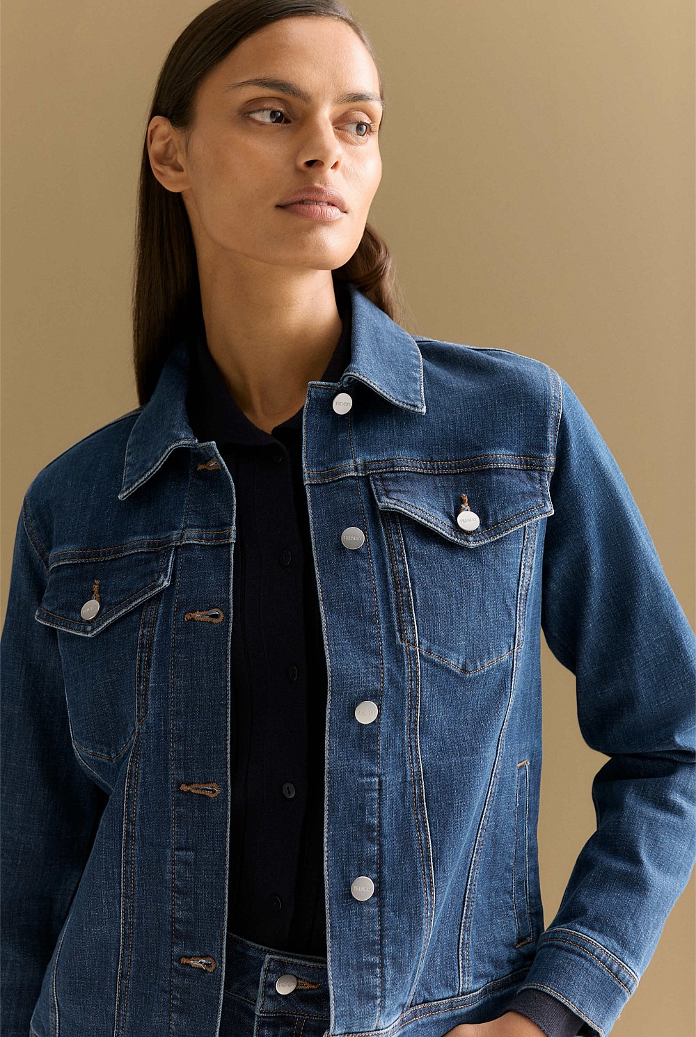 Mid Blue Denim Cotton Blend Classic Denim Jacket - WOMEN Outerwear