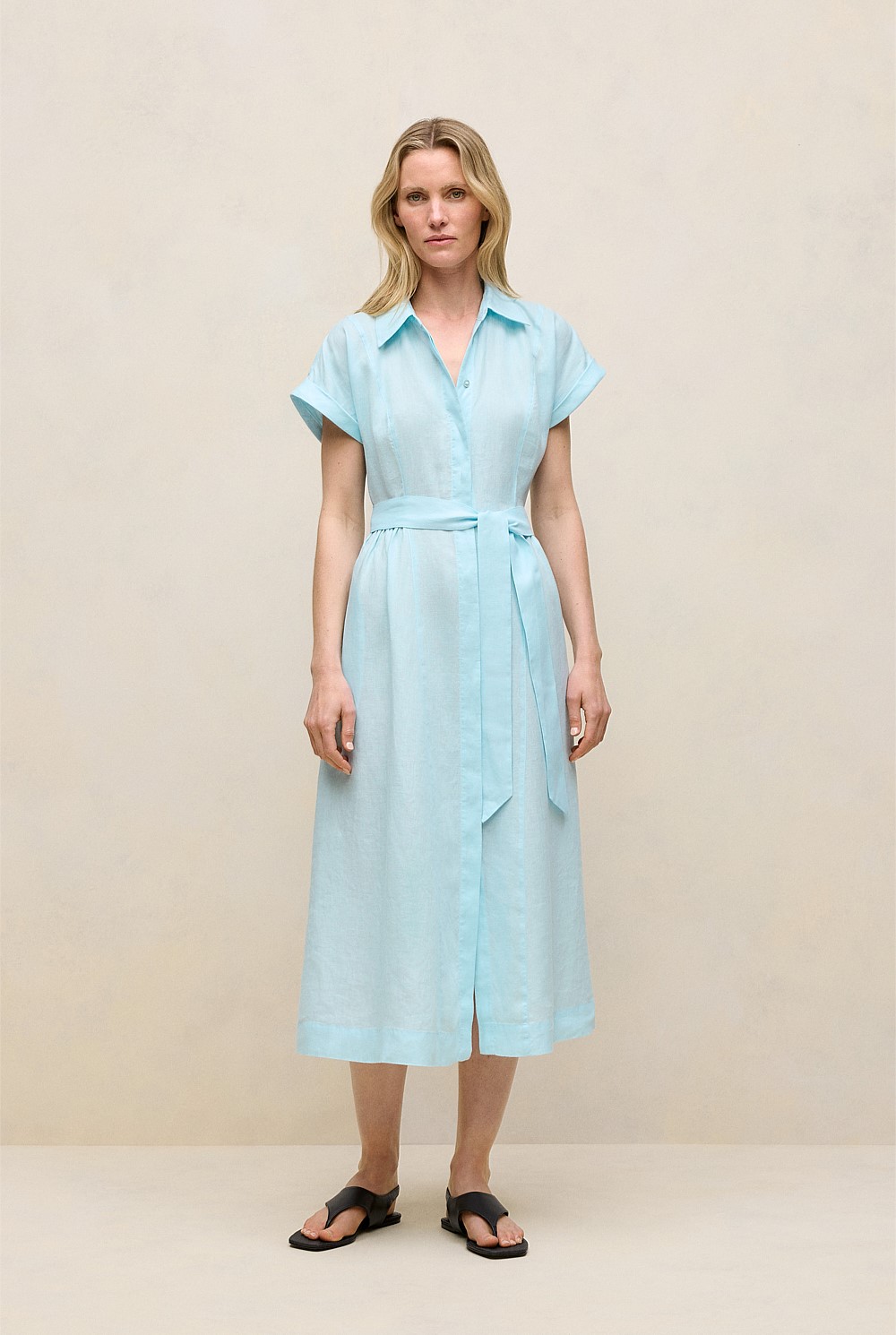 linen shirt dress nz Hettie Linen Shirt Dress - Sage White by FTL for Sale Online New Zealand