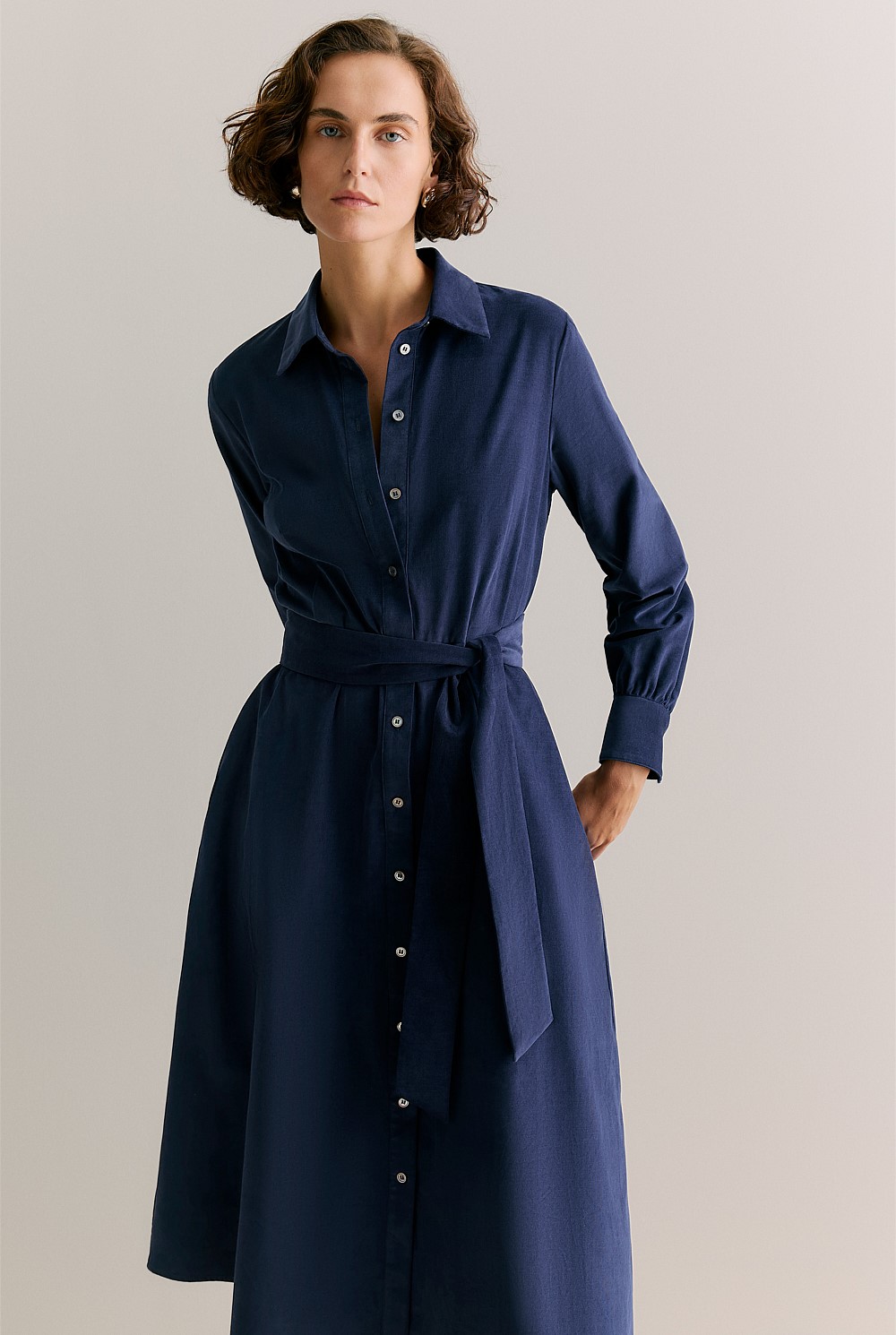 Shirt Dress With Navy Dress Belt Navy Pinwale Cord Shirt Dress WOMEN  Dresses Trenery