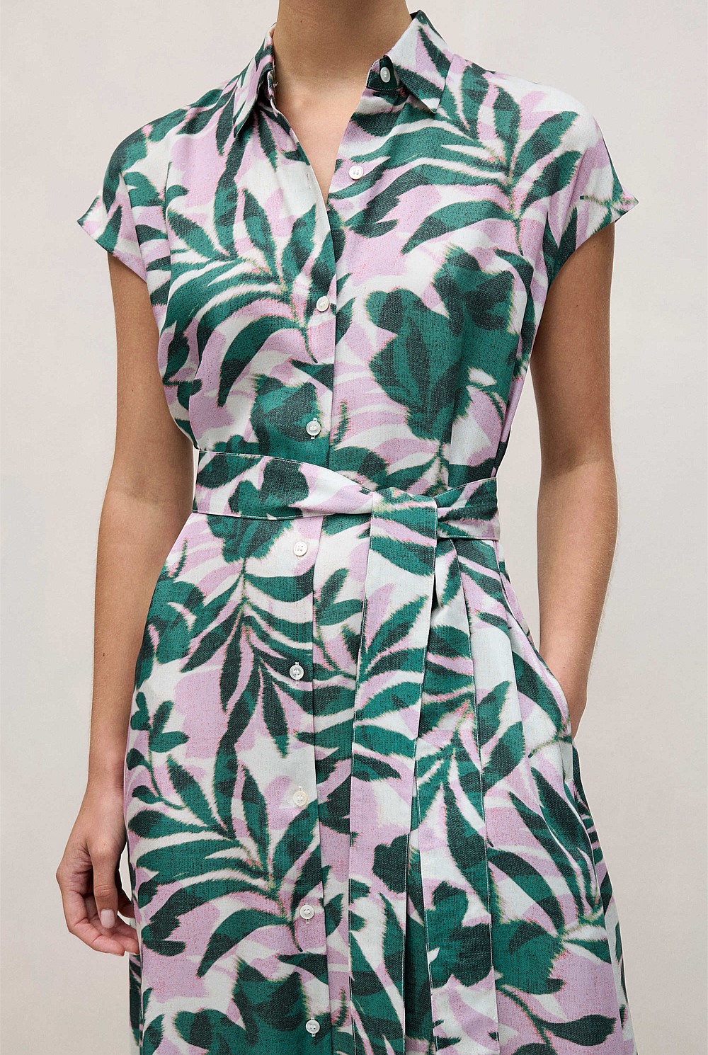 trenery green dress True Green Cotton Poplin Cap Sleeve Belted Dress - WOMEN The Cotton Edit